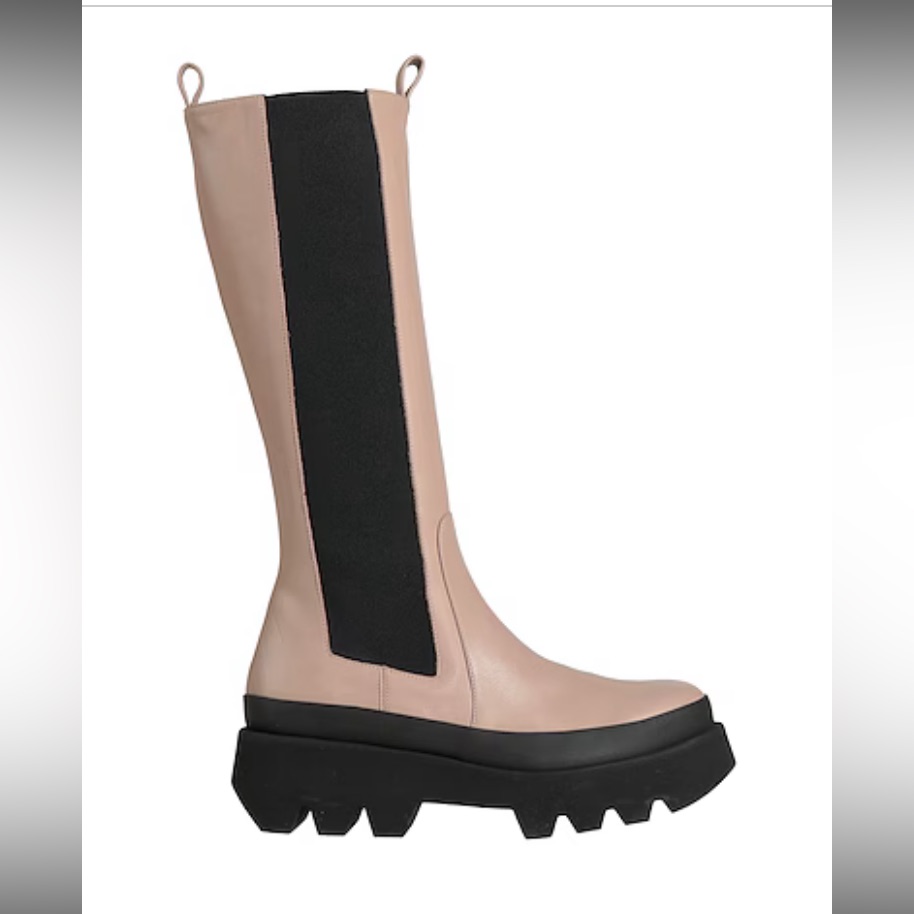 Paloma Barcelona Tall Leather Platform Boots Size 39 Chunky Pull On Beige Bibi